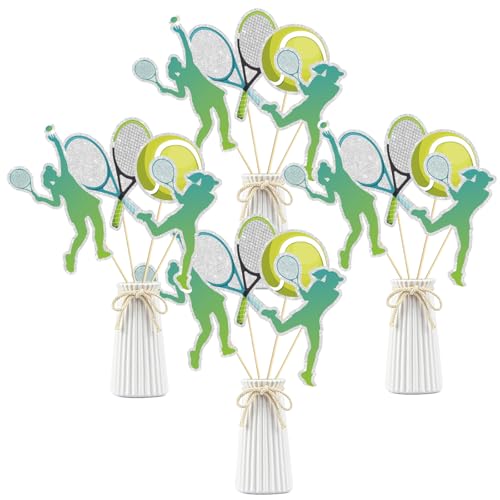 16 Pc Tennis Collection Table Topper - Tennis Theme Birthday Table Centerpieces, Sticks, Racket, Ball, Player, Sport Themed Bday Party Supplies