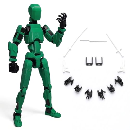 Image of VAALI Dummy 13 Action Figure Fully Assembled T13 Articulated Robot Toy with 12 Accessories (Swords Guns Extra Hands) 3D Printed Poseable Desktop Figure for Stop Motion Artists Gamers 5.4 inch (Green)