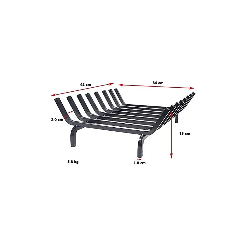 Grille porte-bûches en acier épais 8 barreaux pour cheminée et foyer ouvert 42x34x15cm pour améliorer la combustion et l'efficacité de votre cheminée