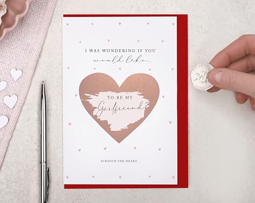 Making Meadows Pink Will You Be My Girlfriend Card - Girlfriend Scratch To Reveal Card With Surprise Heart (Blank Inside 16.8cm x 11.5cm) UK Made