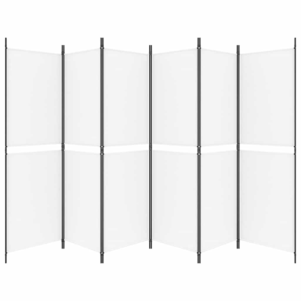 Paravent 6 pièces en tissu blanc - 300 x 180 cm - Pliable - Brise-vue - Pour salon, chambre à coucher, bureau, balcon, jardin - Paravent peu encombrant avec tissu et cadre en fer