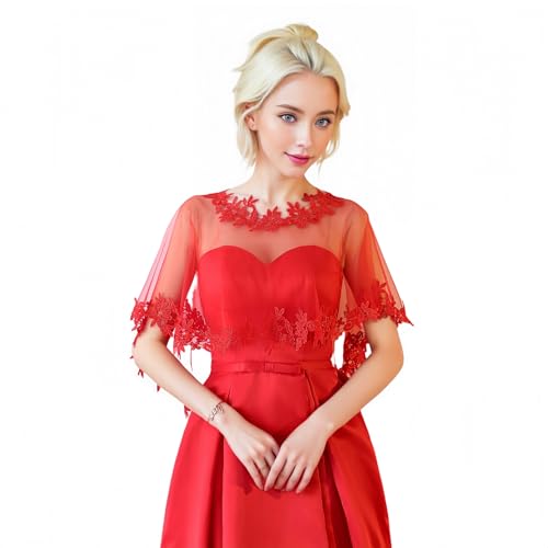Proumhang Chales de Chiffon para Mujeres - Mantones,Capas y Velos Nupciales Elegantes para Novias,Damas de Honor, Fiestas de Promoción y Eventos Especiales Talla única Rojo