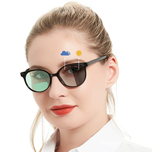 Image of OCCI CHIARI Photochromic Bifocal Reading Glasses Womens Round Blue Light Blocking Readers 1.0 1.5 2.0 2.5 3.0 3.5 4.0 (Black +150)