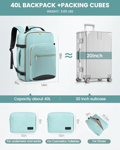 Image of LOVEVOOK 40L Travel Backpack Flight Approved Carry on Backpack,3 Packing Cubes,Waterproof Personal Item Travel Bag,TSA Carry on Luggage Suitcase Travel Essentials,Gifts for Women & Men,fits 17 inch Laptop