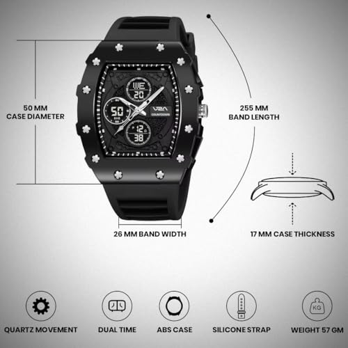 Image of V2A Impact-TERRAX 3105 Analog-Digital Watch for Men | Bold Tonneau Design with Multi-Display Dial | 50M Waterproof Sports Watch | Countdown, Alarm & Stopwatch
