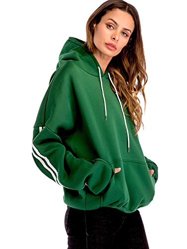 Romwe Women's Fashion Long Sleeve Kangaroo Pocket Plain Striped Shoulder Pullover Hoodie Sweatshirt