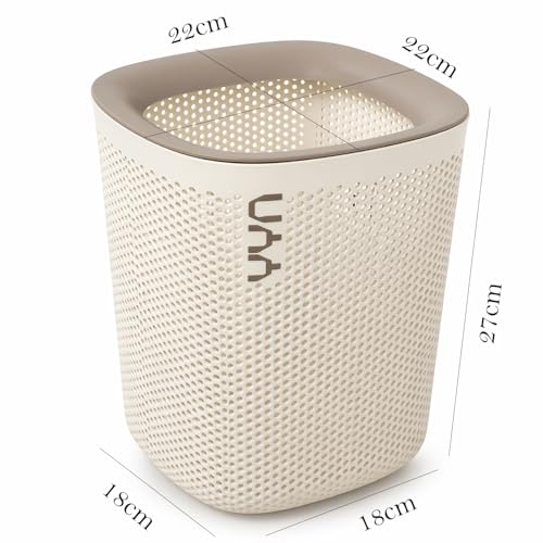 Image of Kriva Plastic Square Open Top Trash Can | 12L Garbage Container Wastebasket | Large Capacity Hollow Dustbin for Bathroom, Kitchen, Office, Laundry, Kids & Dorm (White)