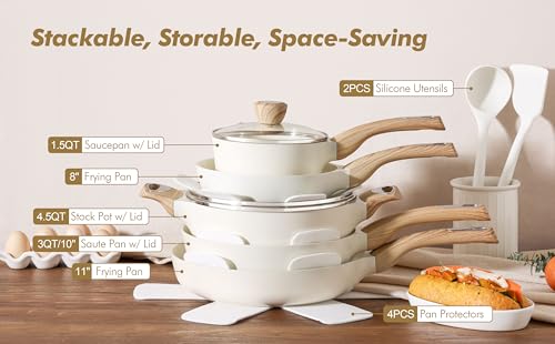 Image of SENSARTE Ceramic Cookware Sets, Pots and Pans Set Non stick, 14 Piece Induction Cookware, Non toxic Healthy Non Stick Kitchen Cooking Set, with Frying Pans Set, PFAS PTFE PFOA PFOS Free