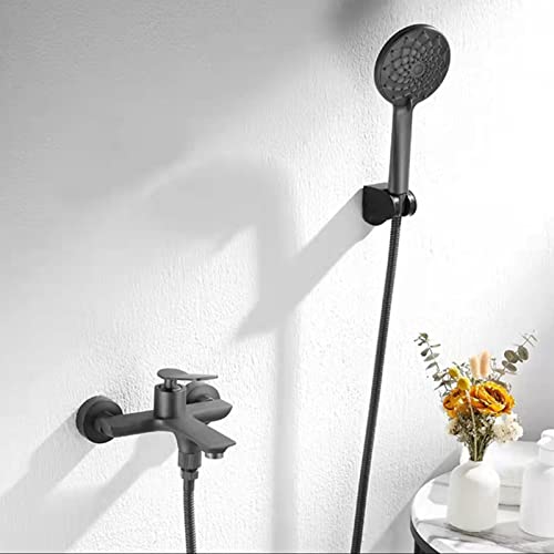 Mitigeur baignoire avec douchette à main robinet mural gris laiton salle de bain