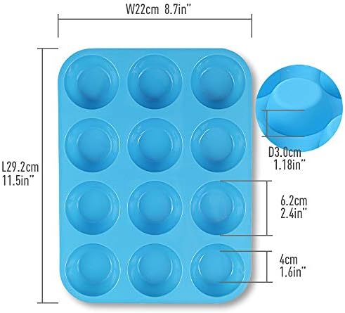 Cozihom Silicone Muffin Pan, Cupcake Pan, 12 Cups,Food Grade Egg Muffin Baking Silicone Moulds, Non-Stick & BPA Free, 3 Pcs