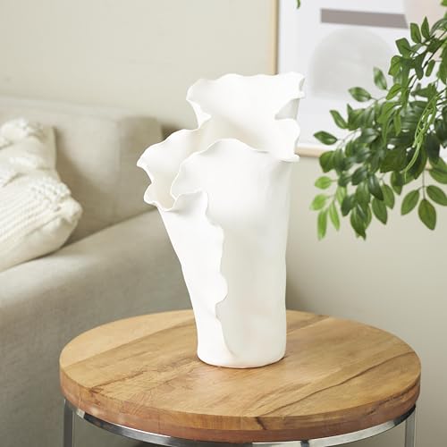 Image of Deco 79 Ceramic Floral Decorative Vase Abstract Floral Inspired Centerpiece Vase, Flower Vase for Home Decoration 9 inch x 11 inch x 16 inch, Cream