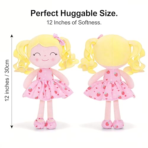 Gloveleya Baby Dolls Soft Snuggly First Baby Girl Gifts Soft Doll for Girls with Strawberry Printed Dress 12inches Fruit Series - Image 4