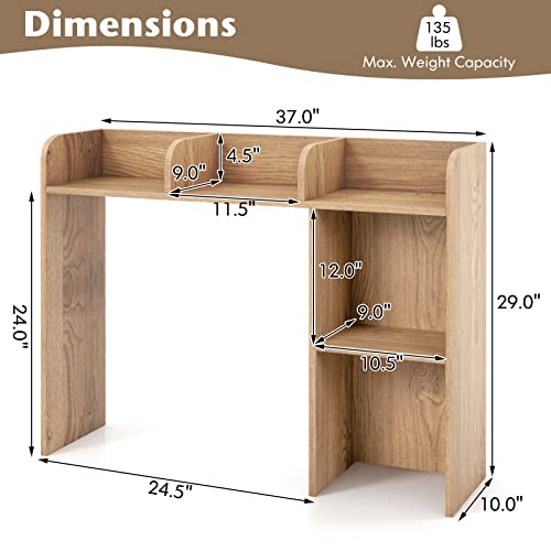 Image of Tangkula Desktop Bookshelf, Countertop Storage Hutch with 5 Shelves for Computer Desk, 3-Tier Display Rack, Multipurpose Wood Storage Organizer for Dorm Office Home