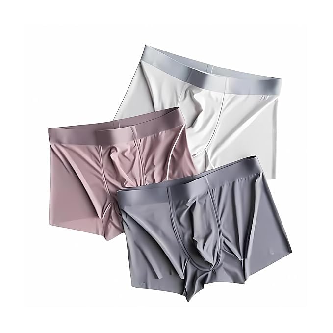 Men's Ultra-Soft Ice Silk Lycra Material Stretch Solid Briefs Boxer Short Underwear Ideal for Working Out Multicolor (Pack of 1)