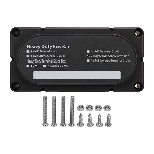 M4 Bus Bar Power Distribution Box, 6 Way, 300A, 12 to 48V, Rust Proof - High Capacity, Durable Construction, Ideal for Car, Trucks, RVs, Marine Boats