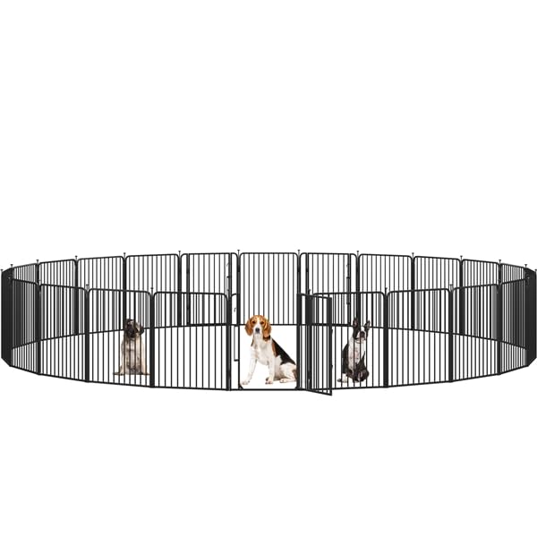 Yaheetech Parque para Perros 24 Paneles de 80 cm de Altura, Vallas para Perros con Cerradura Integrada, Tubos de Bajo Ruido, Protector de Suelo, Alambres de Metal de 8 mm, para Casa y Jardín