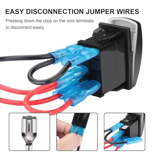 Weasch LED Rear Lights Rocker Switch, Laser On/Off SPST 5Pin Waterproof, 20A/12V 10A/24V, with Jumper Wires for Cars Trucks RVs Boat ATV UTV RZR, Blue