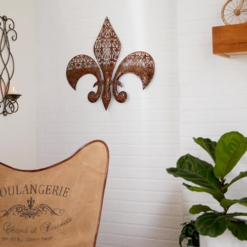 Deco 79 Fleur De Lis Wall Decor, Pierced Metal Wall Decor, 25 x 23 , Bronze