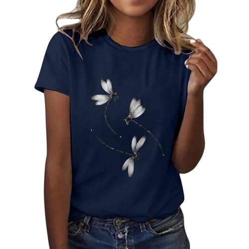 riou Offerte Oggi T Shirt Donna Cotone con Stampa Magliette Donna Manica Corta T-Shirt Elegante Curvy Top Blusa Estive Girocollo Graphic Sport Maglietta Camicia Casual Firmate Basic Classica Tee Tops