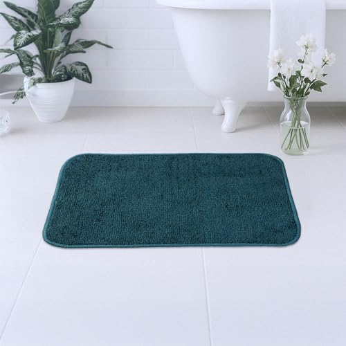 Image of Earthy Fables Soft Microfiber Rectangular Bath Mat - Loop Pile,Quick Dry,Anti-Skid,Water Absorbent,Non-Slip,Machine Washable Floor Rug,Shower Mat,Door Mat for Bathroom,Bedroom,60x40 cm - Navy Blue