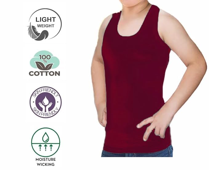 Image of Kid's Colour Vest RN, 100% Cotton Fabric, Kids Multicolored Vest for Boys and Girls, Ganji Banyan for Kid, Childern Sleeveless Baniyan