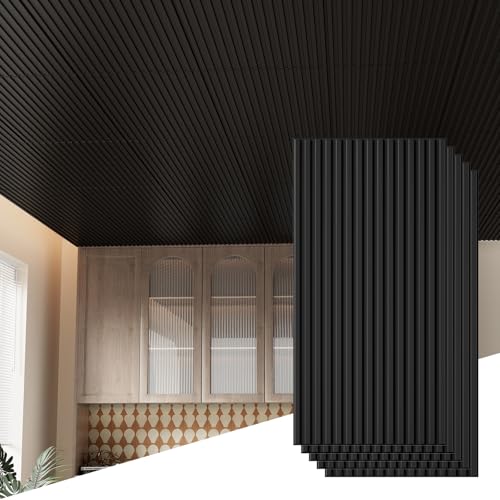 24 Pcs Slat Design Ceiling Tiles, 2x4 Ft PVC Drop Ceiling Tiles for Interior Decor, Waterproof, Washable and Fire-Rated, Ideal for Living Room, Bedroom Office Commercial Spaces 192 Sq. Ft