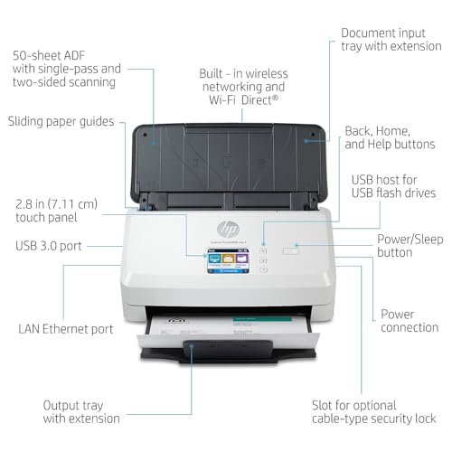 HP ScanJet Pro N4000 snw1 (6FW08A) 40ppm Wi-Fi/USB Color Duplex Scanner with Control Panel for Documents, Photos, Receipts, and Cards. TWAIN/ISIS drivers included