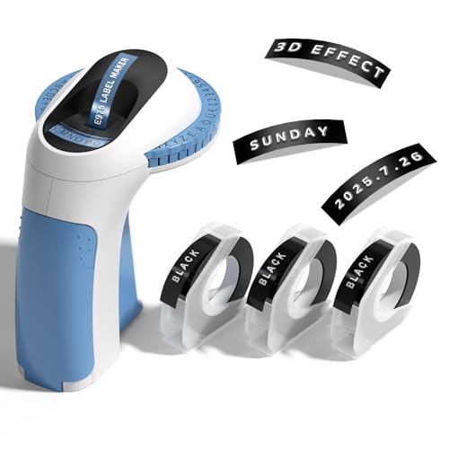 Phomemo E975 Embossing Label Maker Machine with Tape Embossed Label Makers 3D Label Maker Emboss Omega Home Labelling Machine for Home Office and DIY