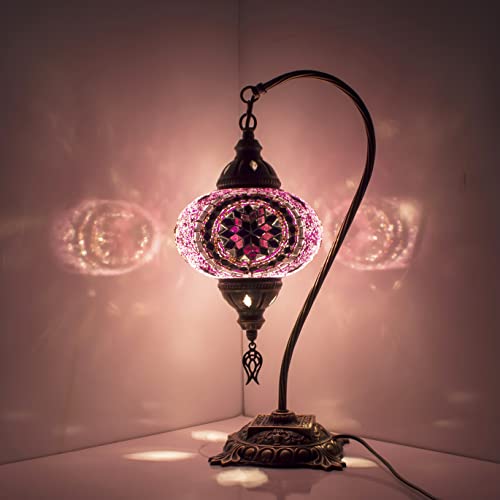 ENVA (20 Variations) Turkish Moroccan Mosaic Lamp Light - Turkish Lamp - Handmade Mosaic Swan Neck Table Desk Bedside Lamp- Free LED Bulb (3020)