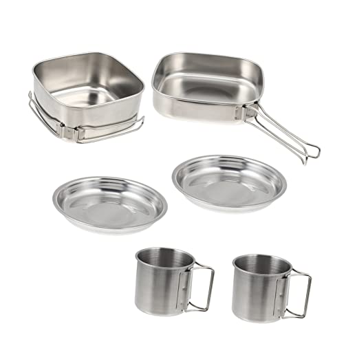 Abaodam 1set Stainless Steel Camping Cookware Portable Picnic Cooking Pot Essential Outdoor Kitchen Gear for Hiking Backpacking and to Clean Compact and Convenient Storage
