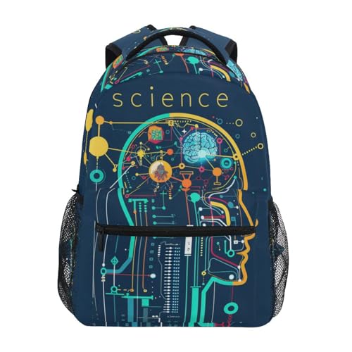 ALAZA Science Brain Backpack Purse with Multiple Pockets Name Card Personalized Travel Laptop Book Bag, Size M/16.9 inch