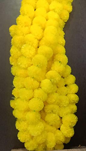 Amroha Crafts™ Lemon Yellow Marigold Garland For Indian/American Wedding Party Mantle Decoration, Faux Garlands For Diwali, House Warming Decoration, Spring Bush Floral For Diy Backdrops!-Pack Of 10 #TOP2