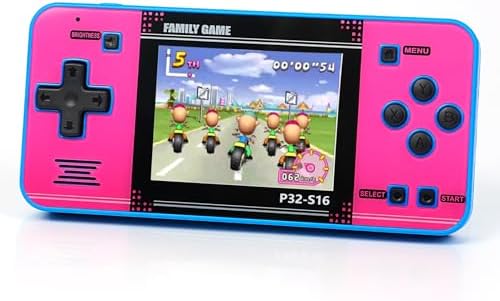 Handheld Game for Kids ，Built-in 220 32-bit Video Games, 3.0” IPS Screen, Rechargeable Portable Game , Travel Mini Arcade Electronic Toys Gift for Boys and Girls(Blue+Pink)