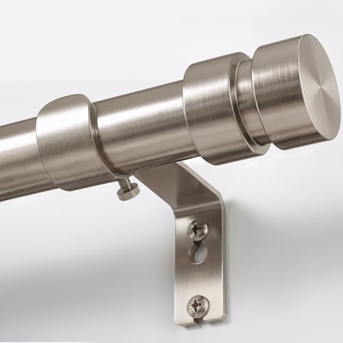 Brushed Nickel Curtain Rods with Solid Metal Finials 72 to 144 Inches Adjustable Heavy Duty 1 Inch Silver Curtain Rod for Windows Modern Decorative Style for Bedroom Kitchen Living Room