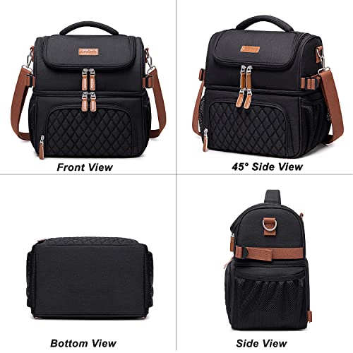 Artelaris Lunch Bag For Men Women, Large Double Deck Lunch Box Tote For Work, Dual Compartment Insulated Leakproof Lunchbox Cooler For Adult With Shoulder Strap & Side Pocket For Picnic Hiking Outdoor #TOP6