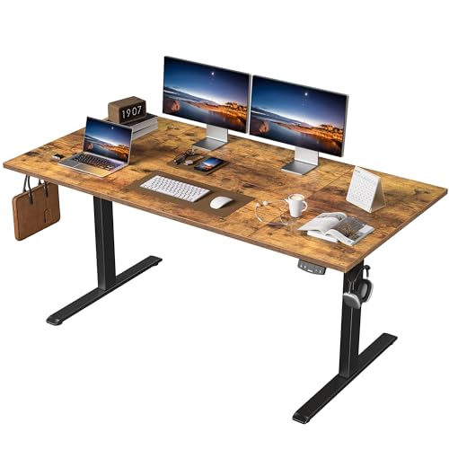 Agilestic Höhenverstellbarer Schreibtisch 160 x 80 cm, Stabiler Schreibtisch Höhenverstellbar Elektrisch mit Memory-Handsteuerung, Ergonomischer Steh-Sitz Tisch Computertisch, Braun