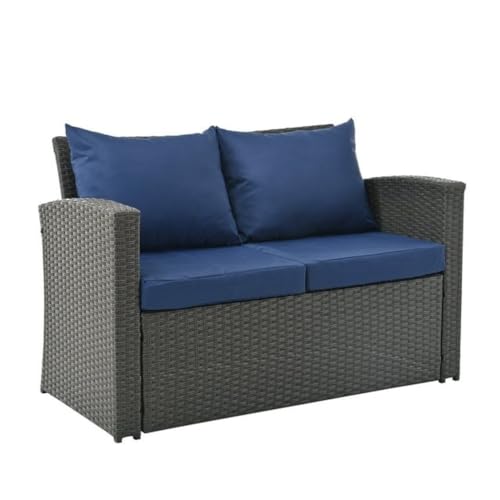 Image of 4 SeaterOutdoor /Patio /Garden /Pool Side /Terrace /Balcony /Porch /Backyard /Living Room /Cane Furniture Sofa Set Wicker Sectional Sofa All-Weather Rattan Conversation Sets(Nevy Blue)