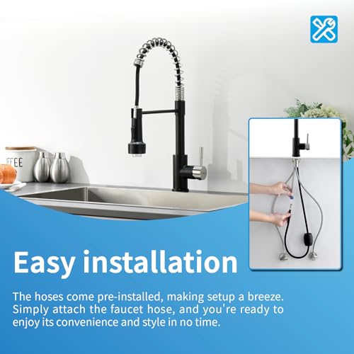 Image of GIMILI Kitchen Faucet with Pull Down Sprayer Single Hole Stainless Steel LED Faucet, Suitable for Farmhouses, RV, Laundry Room, Outdoor, and Campers. Llave para fregadero de cocina Nickel and Black