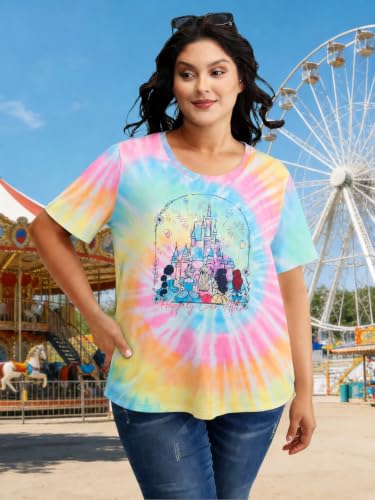 Image of NANYUAYA Plus Size Magic Shirts for Women Castle Kingdom Graphic Magical T Shirt Cute Holiday Princess Tee Vacation Tops