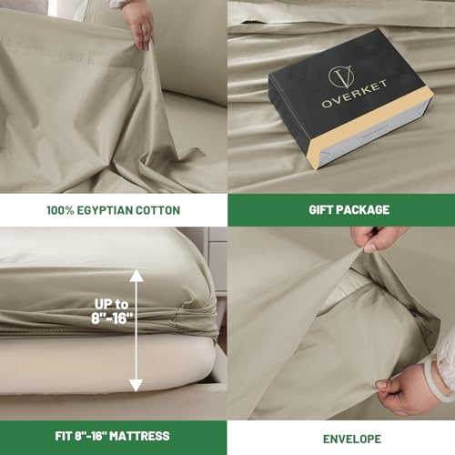 Image of 1000 Thread Count Egyptian Cotton Sheets Queen Size Set 4PCS Sateen Weave Soft Breathable 16-Inch Deep Pocket(Queen,Sand)