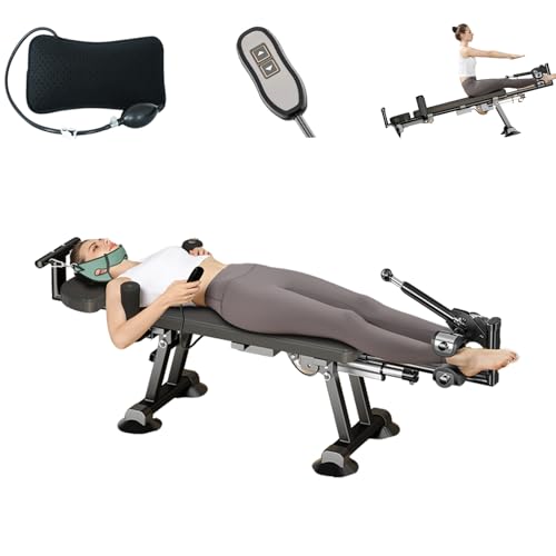 Aplsrhun Fitness Full Body Traction Table, Massage Cervical Traction Bench & Lumbar Traction Bed, Home Stretch Decompression Machine for Tension Relief, Lumbar Stretching (Electric Black)