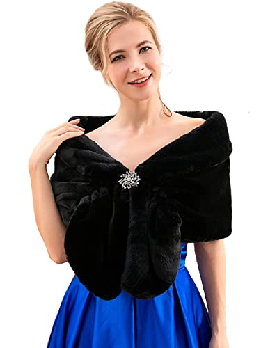 JAKAWIN Women’s Faux Fur Wraps and Shawls Bride Wedding Fur Stole Bridal Fur Shrug Scarf Cover Up for Women