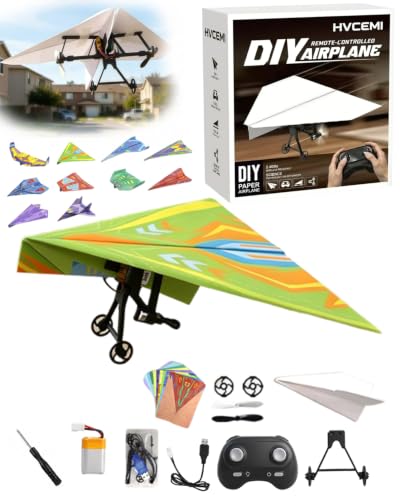 Image of Rc Paper Airplane Motor Kit DIY Model Airplanes Launcher Construction Set with Gyro Stabilizer Dual Propellers Foldable Electric Remote Control Plane Drone Stem Toy Tech Gadgets Gifts (with Plane D)