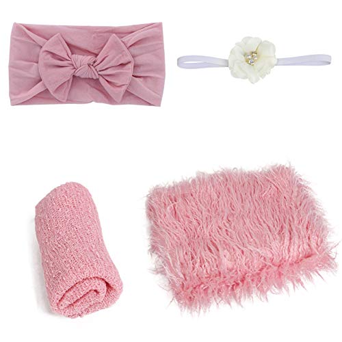 SPOKKI Lot de 4 accessoires de photographie pour nouveau-né - Couverture à emmailloter avec bandeau mignon pour garçons et filles (0-12 mois) Cover