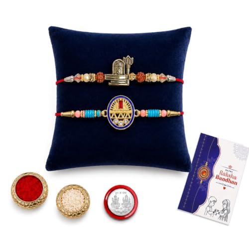 Image of Oblivion Rakhi For Brother - Elegant Stylish God Designer Rakhi with Beads and Silver Colour Pooja Coin, Tilak Set & Greeting Card - Traditional Raksha Bandhan Combo for Bhai