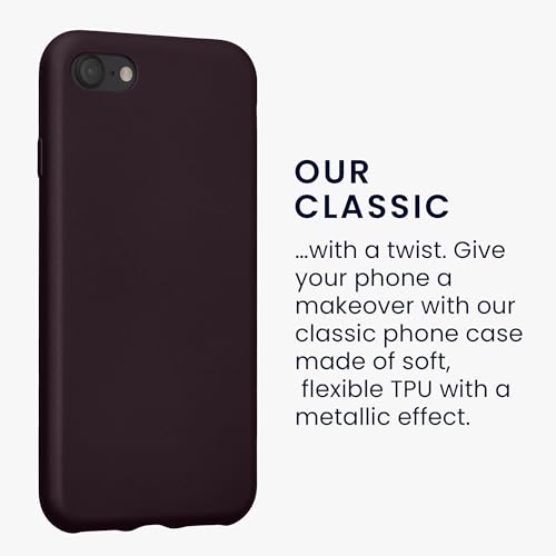 Image of kwmobile Case Compatible with Apple iPhone SE (2022) / SE (2020) / 8 /7 Case - Soft Slim Metallic TPU Silicone Cover - Metallic Berry