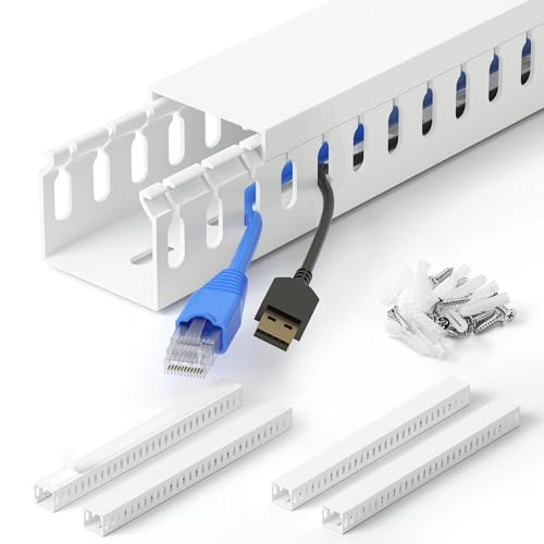 Image of 1.4 inchH x 1.6 inchW Cable Raceway, 66in Under Desk Wire Management Channel, White