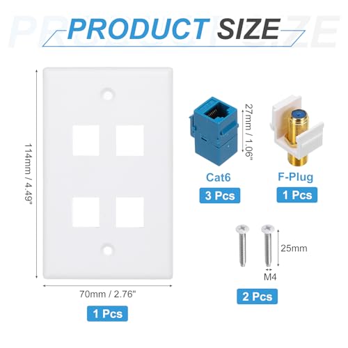 Plaque murale Cat 6 triple RJ45 et prise TV Fiche F pour connexion stable - 2