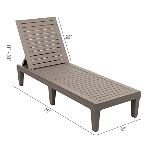 Vingli Outdoor Chaise Lounge, Wood Texture Design With 5-Level Adjustable Backrest, Waterproof Durable Folding Chair, Pp Material Patio Chair For Beach, Backyard, Pool, Gray-Brown … #TOP2