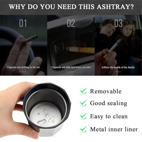 Image of KVAEY Car Ashtray with Lid, Detachable Stainless Auto Ashtray with Removable Cigarette Lighter, Universal Portable Smell Proof Ash Tray for Most Vehicle Cup Holders, Car Accessories (Gold)